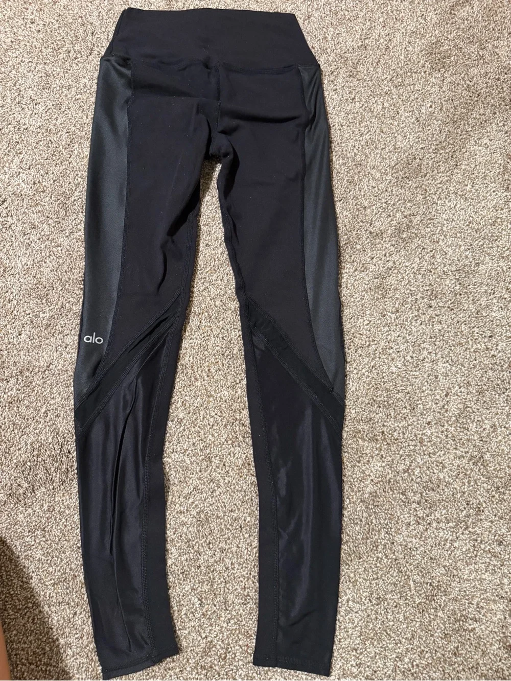 ALO Yoga Black High-Rise Leggings with Side Mesh Panels